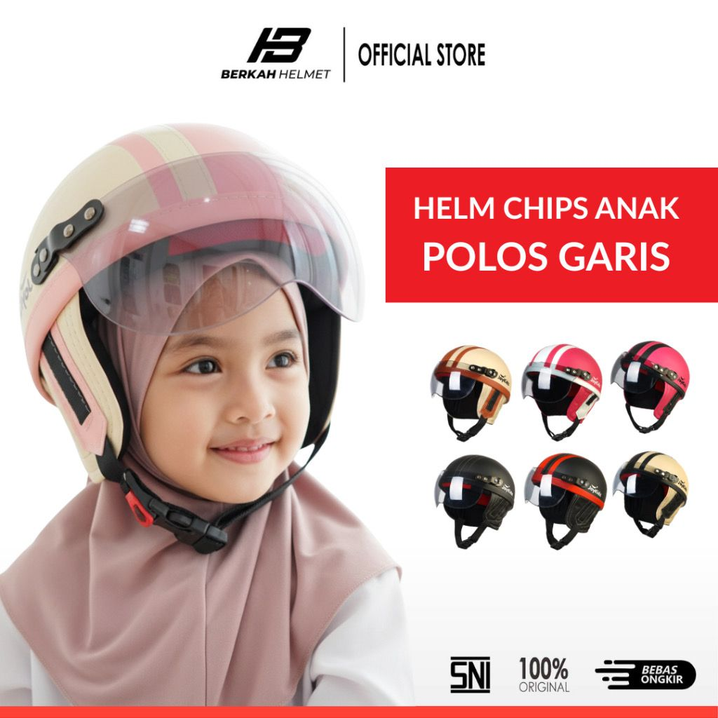 Helm Anak Retro Chips Polos Garis Lucu Kaca Riben - SNI Usia 1-3 Tahun