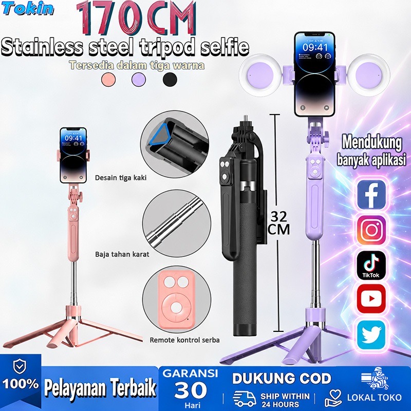 Tokin Tripod Selfie Stick 170cm Stainless Steel Bluetooth Remote